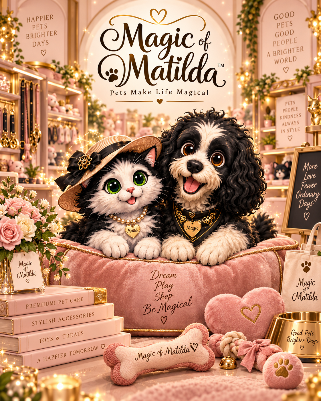 Matilda the kitten and Magic the puppy in the Magic of Matilda boutique